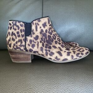 Sam Edelman Circus Leopard Ankle Bootie Womens 8 Leather Tan Stacked Heel